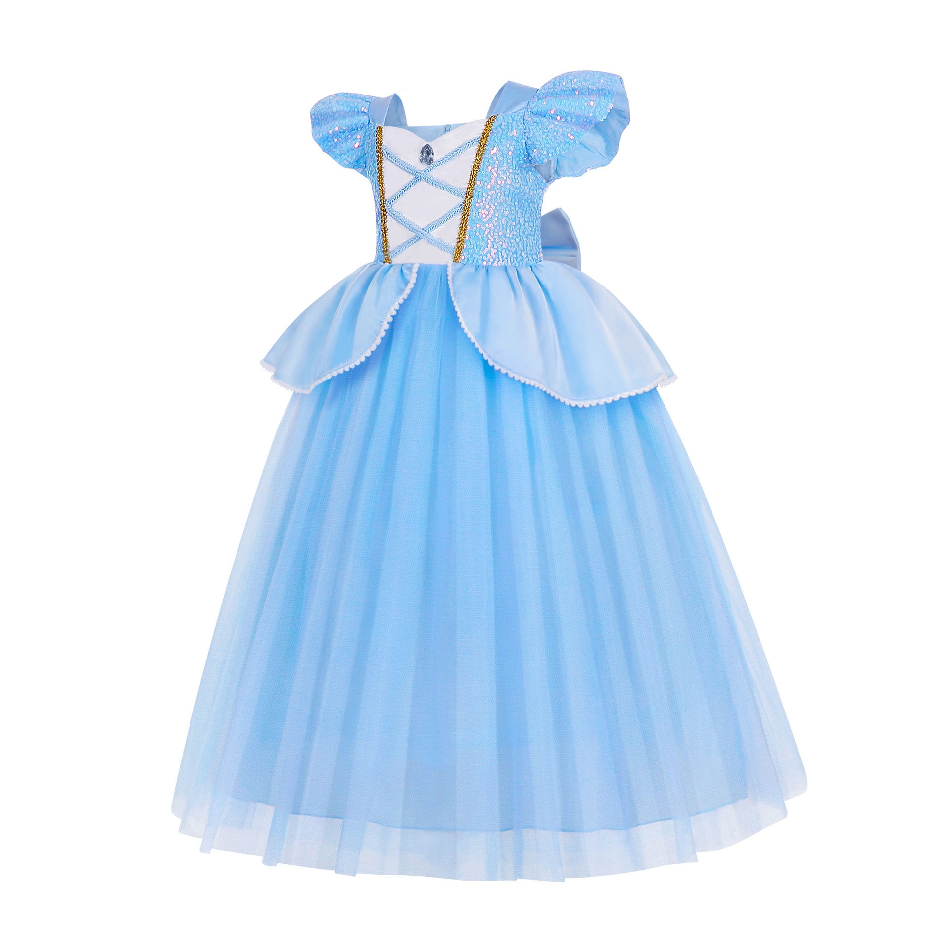 Belle Princess Dress for Girls — Yellow Ball Gown with Puff Sleeves & Elegant Details