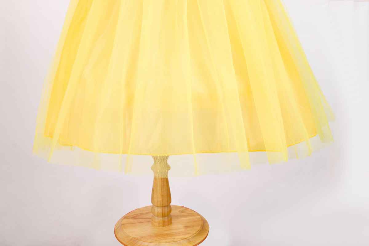 Belle Princess Dress for Girls — Yellow Ball Gown with Puff Sleeves & Elegant Details