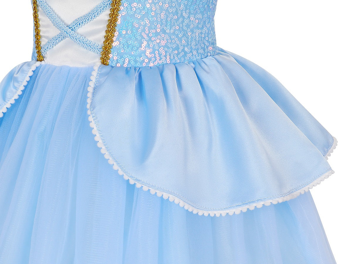 Belle Princess Dress for Girls — Yellow Ball Gown with Puff Sleeves & Elegant Details