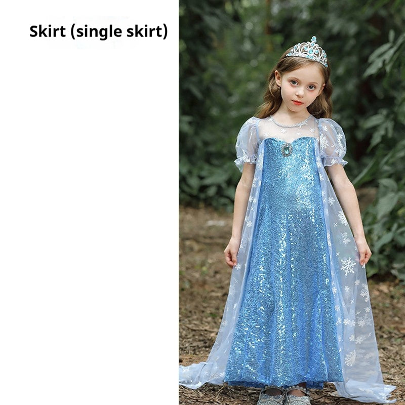 Elsa Princess Dress for Girls — Frozen Blue Sequin Gown with Cape