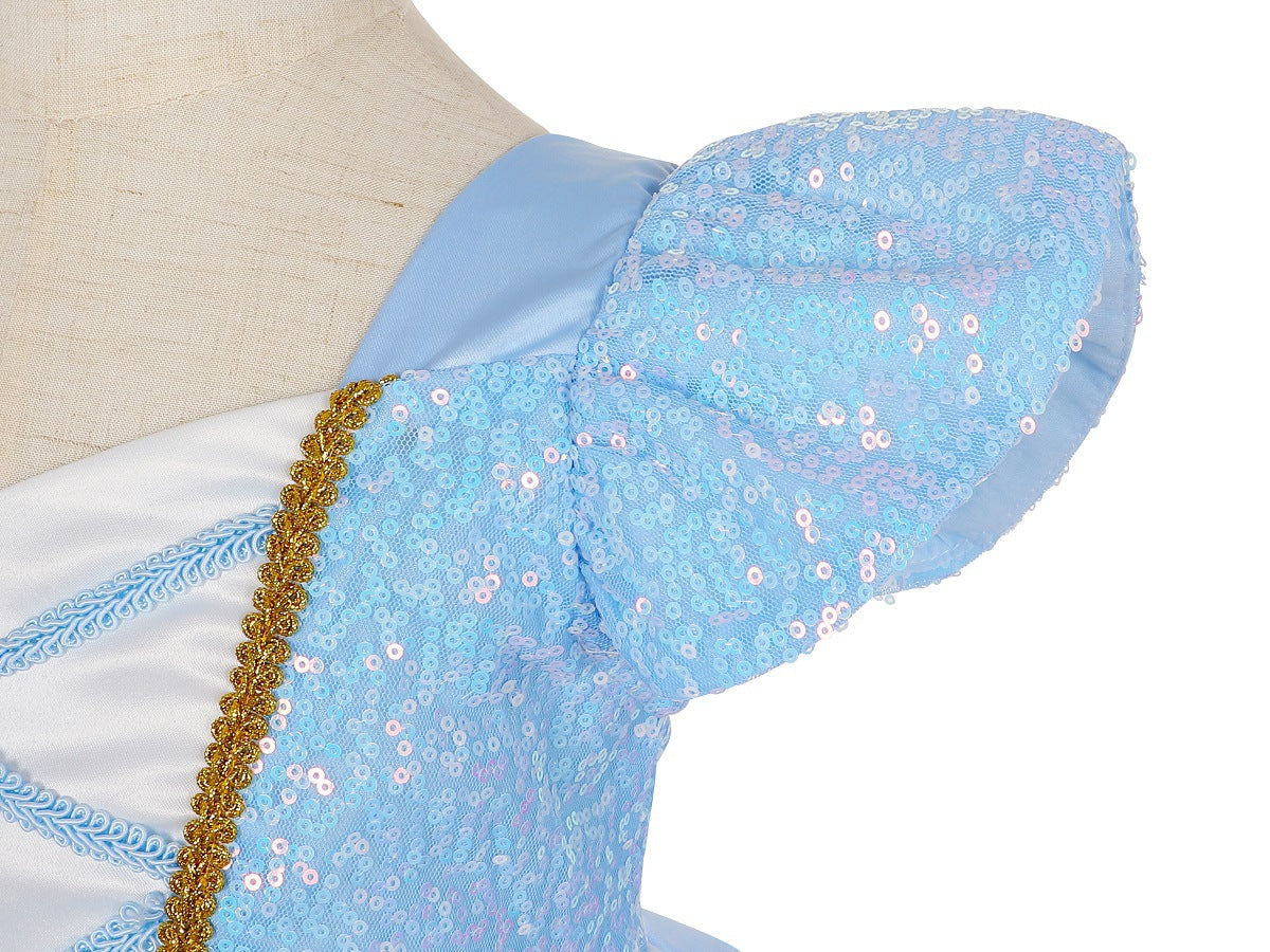 Belle Princess Dress for Girls — Yellow Ball Gown with Puff Sleeves & Elegant Details