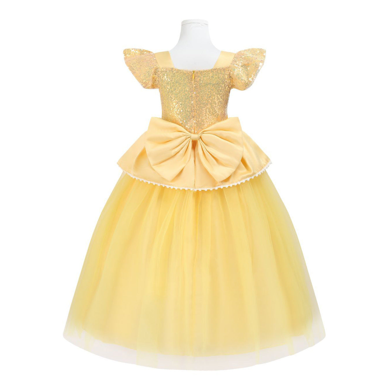 Belle Princess Dress for Girls — Yellow Ball Gown with Puff Sleeves & Elegant Details