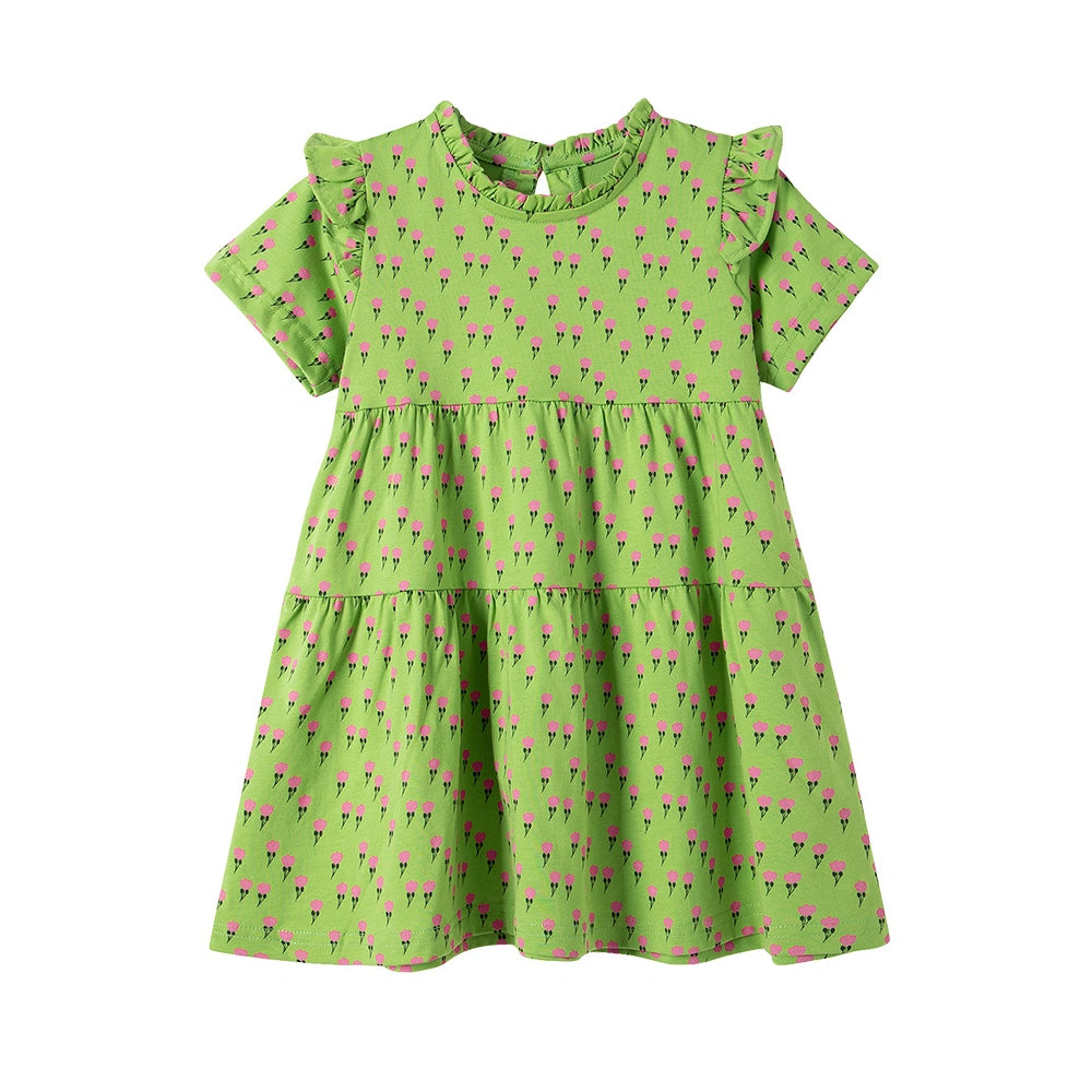 Tiny Cuddling Girls' Green Floral Dress 鈥?Spring/Summer