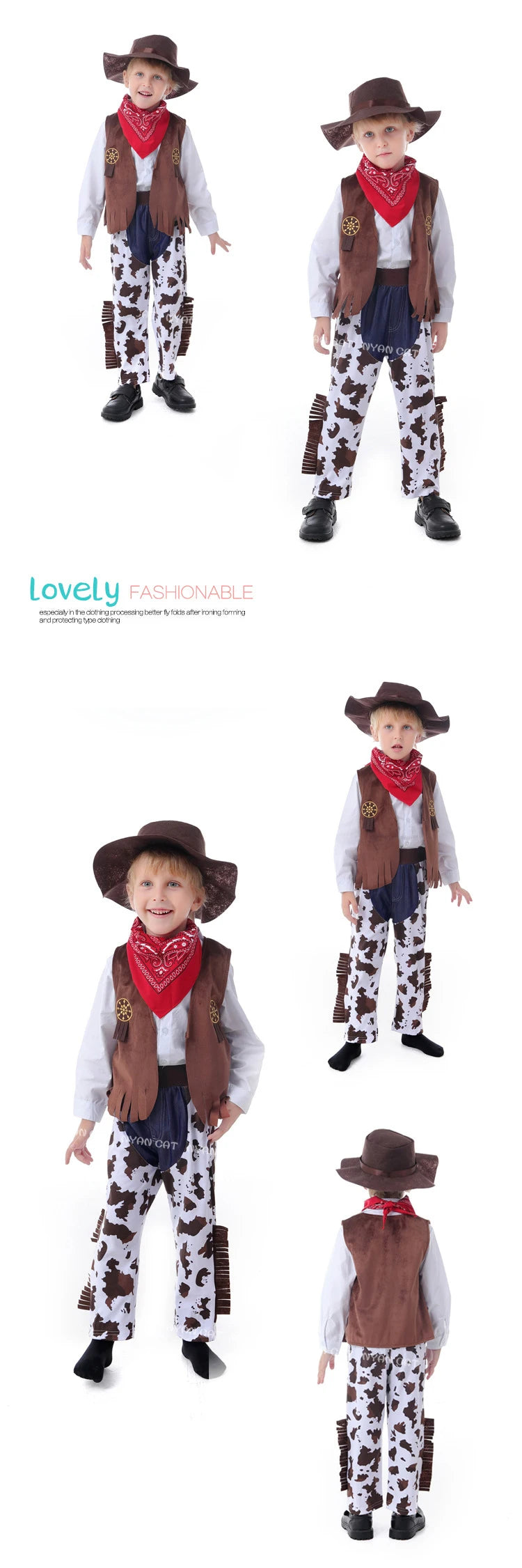 Kids Cowboy Costume — Western Cowboy Outfit with Hat, Vest & Bandana for Halloween & Parties