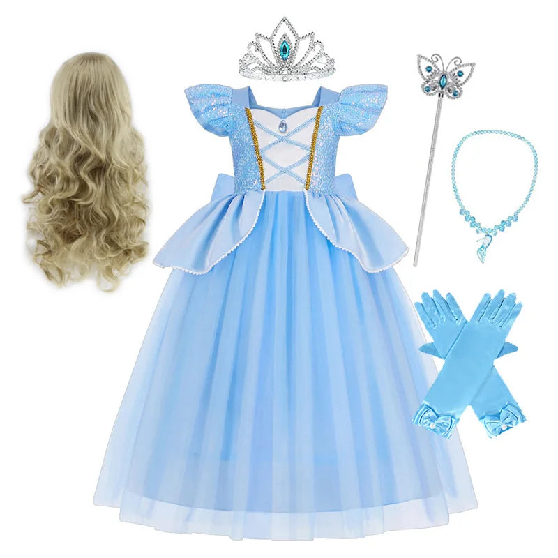 Belle Princess Dress for Girls — Yellow Ball Gown with Puff Sleeves & Elegant Details