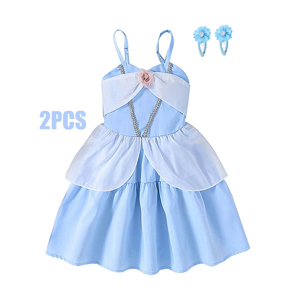 Kids Blue Cinderella Princess Dress — Sleeveless A-Line Summer Party Outfit