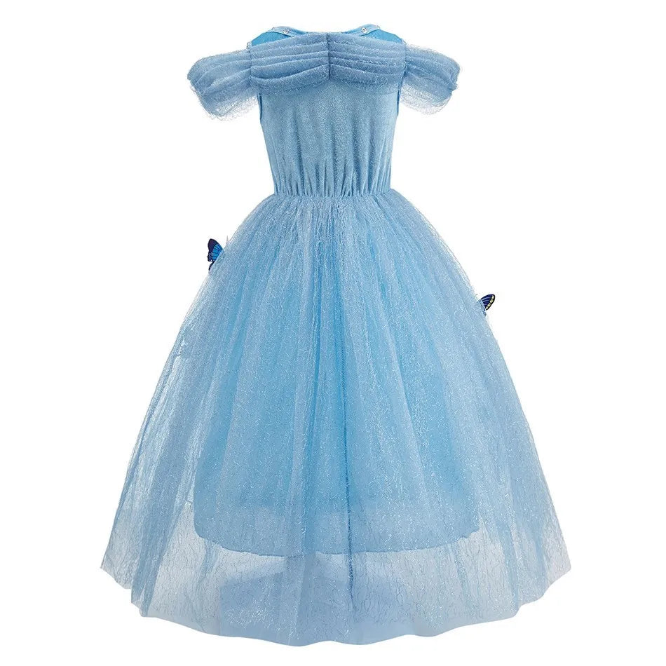 Encanto & Cinderella-Inspired Blue Princess Dress for Girls — Tulle, Embroidery, Sequins, Party-Ready