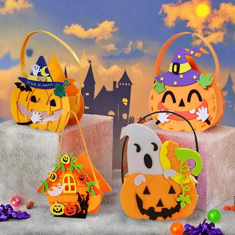 Halloween Pumpkin Candy Bags — 1–6 PCS Felt Trick or Treat Tote for Kids Party