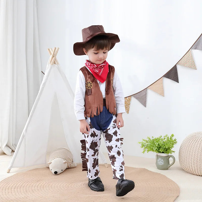 Kids Cowboy Costume — Western Cowboy Outfit with Hat, Vest & Bandana for Halloween & Parties