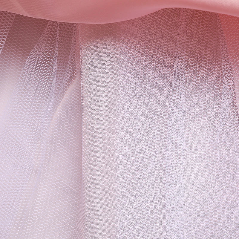 Girls Princess Dress with Puffed Sleeves — A-Line Tulle Birthday Party Outfit