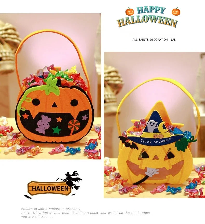 Halloween Pumpkin Candy Bags — 1–6 PCS Felt Trick or Treat Tote for Kids Party