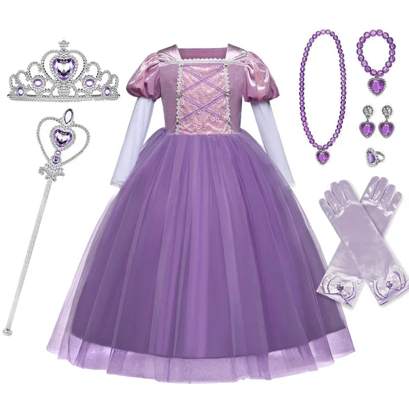 Rapunzel Princess Dress for Girls — Purple Tulle Cosplay Gown, Birthday & Halloween