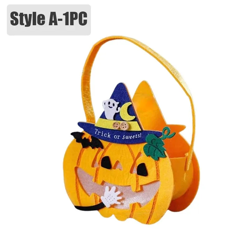 Halloween Pumpkin Candy Bags — 1–6 PCS Felt Trick or Treat Tote for Kids Party