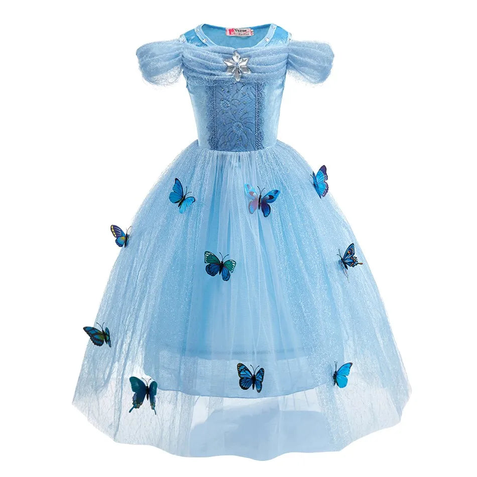 Encanto & Cinderella-Inspired Blue Princess Dress for Girls — Tulle, Embroidery, Sequins, Party-Ready