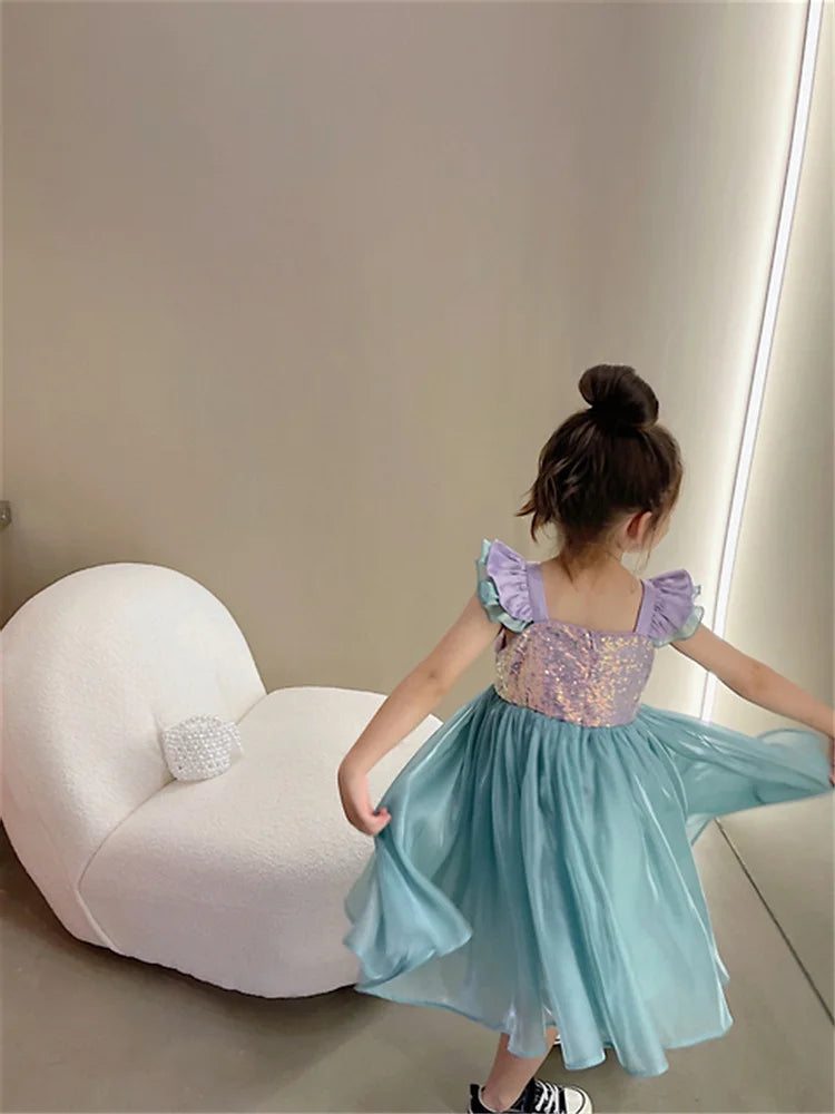 Little Mermaid Ariel Princess Dress for Girls — Sequin Bodice, Puffy Tulle Skirt, Cosplay & Party Costume