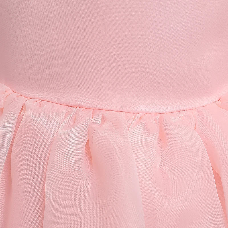 Girls Princess Dress with Puffed Sleeves — A-Line Tulle Birthday Party Outfit