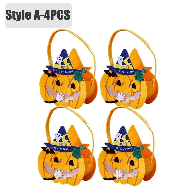 Halloween Pumpkin Candy Bags — 1–6 PCS Felt Trick or Treat Tote for Kids Party