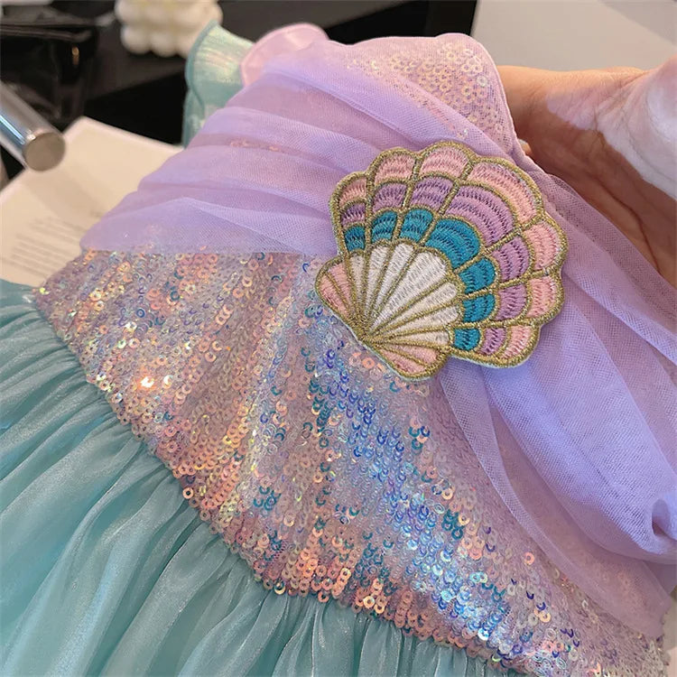 Little Mermaid Ariel Princess Dress for Girls — Sequin Bodice, Puffy Tulle Skirt, Cosplay & Party Costume
