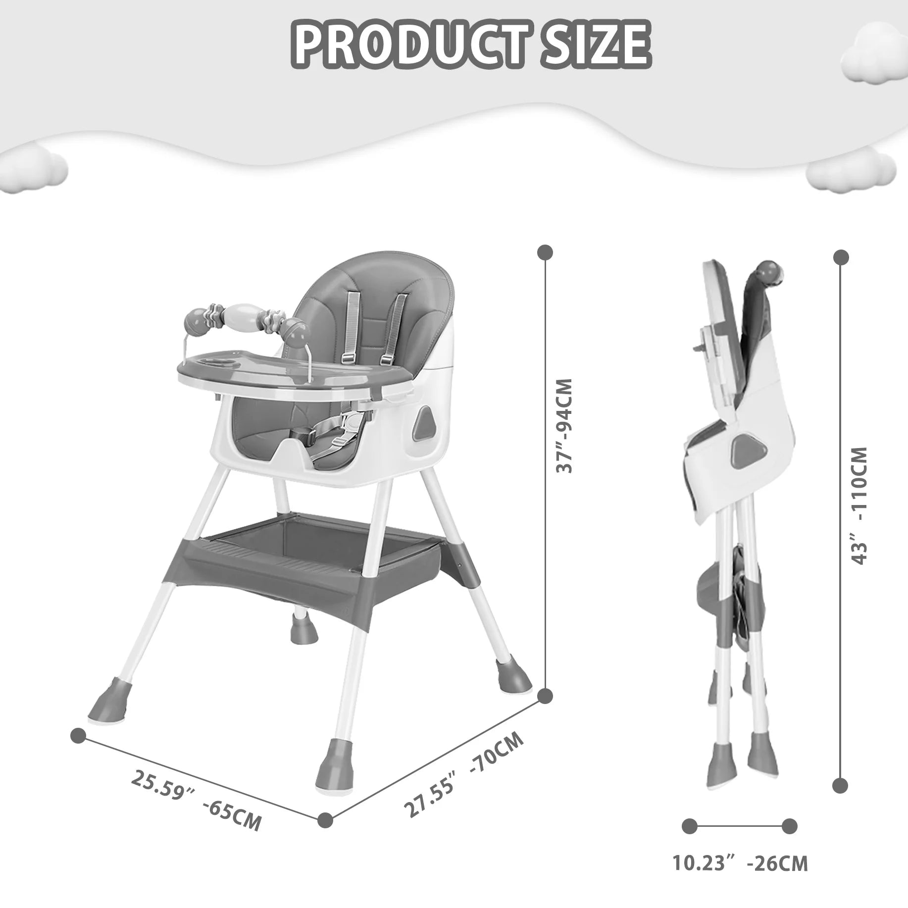 PetitWishes Foldable Baby High Chair 6 Months Plus, with Large Antislip Pad & ToyRack, Easy to Clean Feeding , E500
