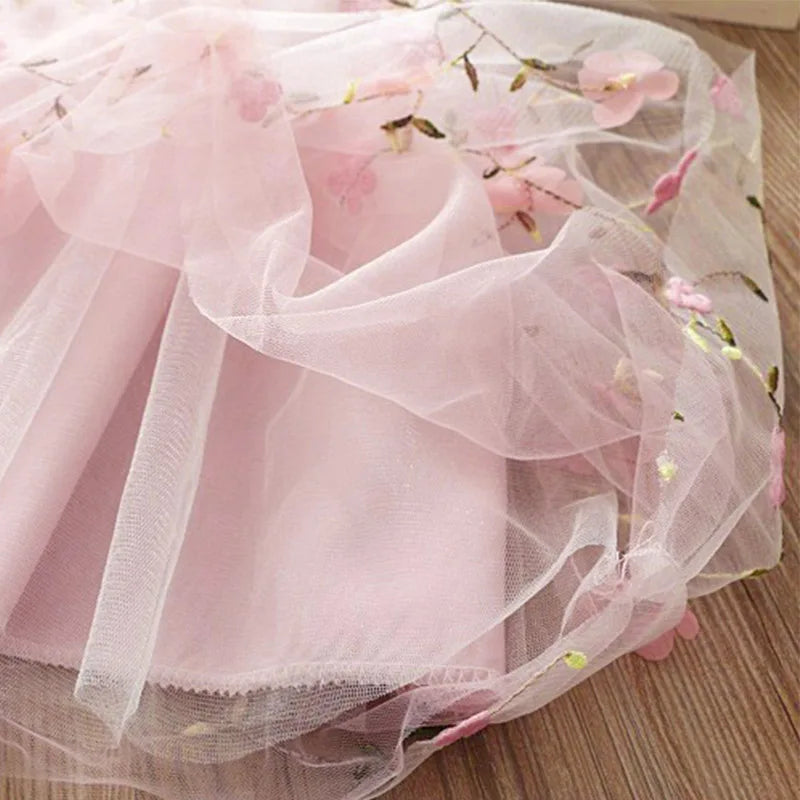 Floral Baby Girl Princess Dress — Pink Tulle, Knee-Length, Wedding & Party Outfit