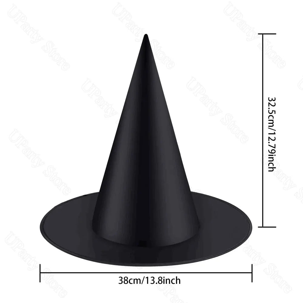 Halloween Hanging Witches Hats — 6/12 Pack with 40m Rope, Black Wizard Hats for Party & Outdoor Decoration