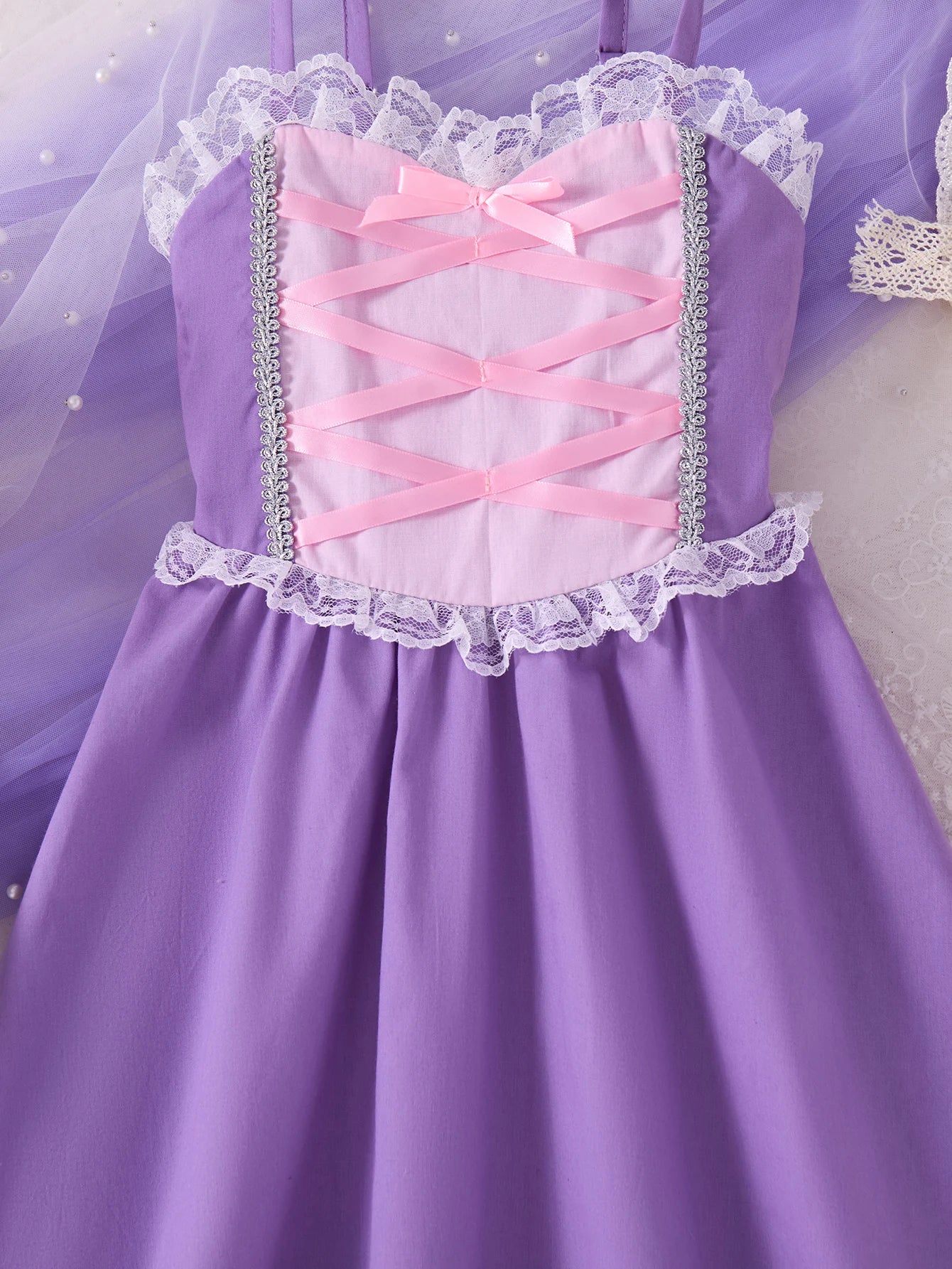 Girls Rapunzel Princess Dress — Purple A-Line, Lace-Up Bodice, Sleeveless Summer Style