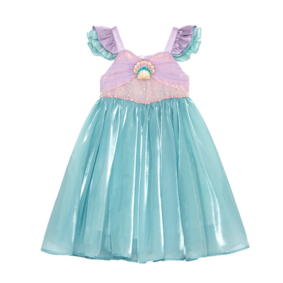 Little Mermaid Ariel Princess Dress for Girls — Sequin Bodice, Puffy Tulle Skirt, Cosplay & Party Costume