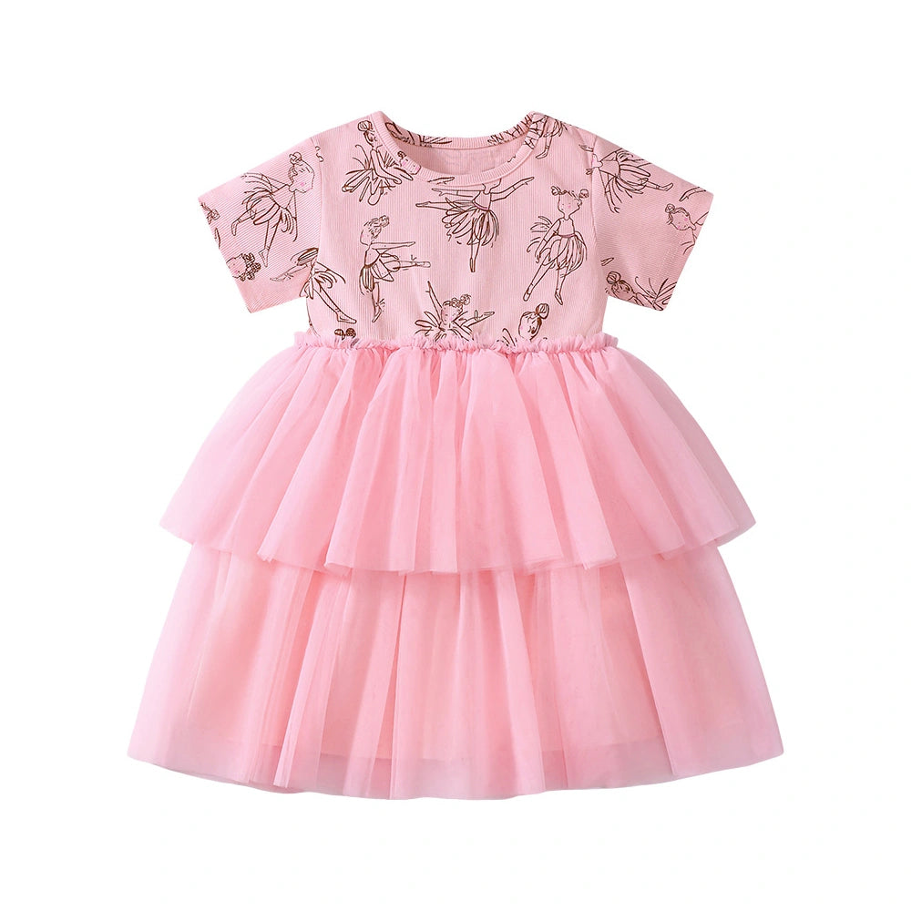 Tiny Cuddling Girls' Pink Floral Mesh Dress 鈥?Spring/Summer