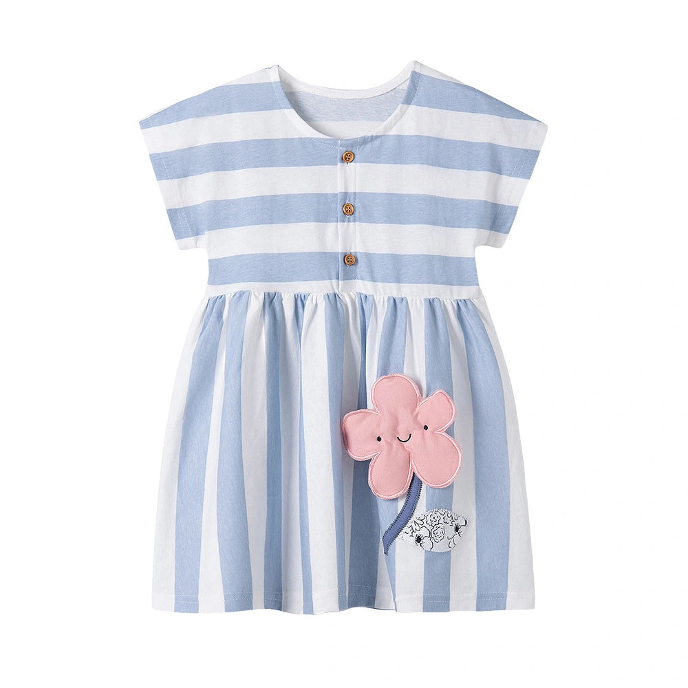 Tiny Cuddling Girls' Cotton Blue Striped Dress 鈥?Spring/Summer