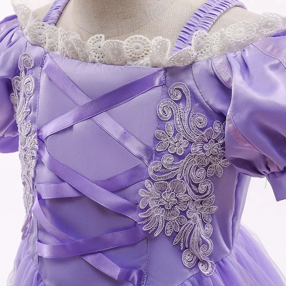 Aurora & Rapunzel Princess Dress for Girls — Puff Sleeve, Tulle, Mid-Calf Cosplay Gown