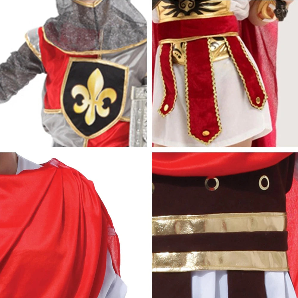 Kids Knight Costume — Medieval Armor Cosplay Outfit with Cape for Boys, Stage & Halloween