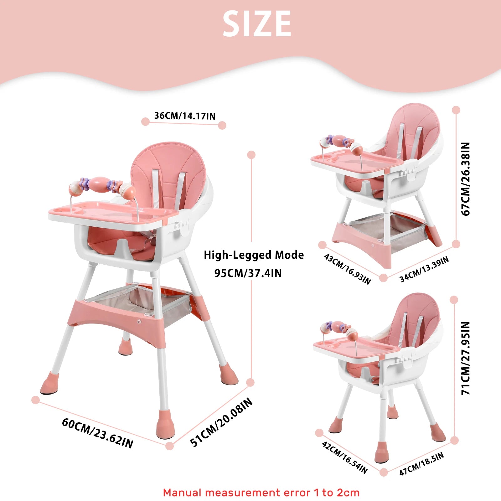 PetitWishes  Baby High Chair, Portable Baby Dining Chairs Eat & Play Convertible High Chair with Double-Layer Dinner Plate and Toy Rack