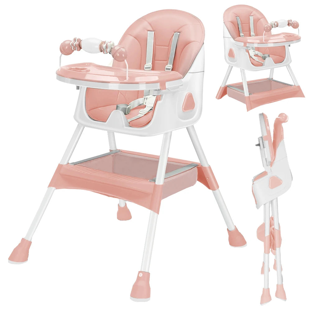 PetitWishes  Foldable Baby High Chair 6 Months Plus, with Large Antislip Pad & ToyRack, Easy to Clean Feeding , E500