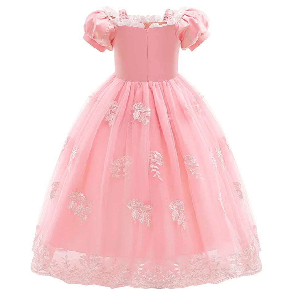 Aurora & Rapunzel Princess Dress for Girls — Puff Sleeve, Tulle, Mid-Calf Cosplay Gown