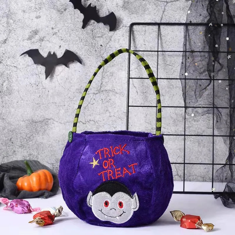 Halloween Pumpkin Candy Bag — Cute Embroidered Trick or Treat Tote for Kids