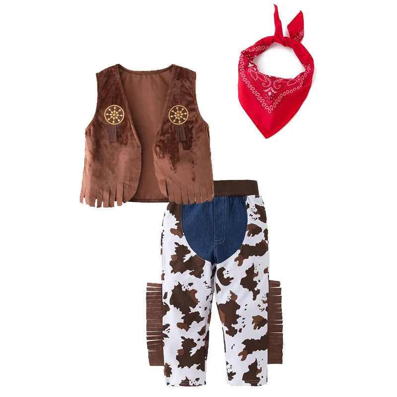 Kids Cowboy Costume — Western Cowboy Outfit with Hat, Vest & Bandana for Halloween & Parties