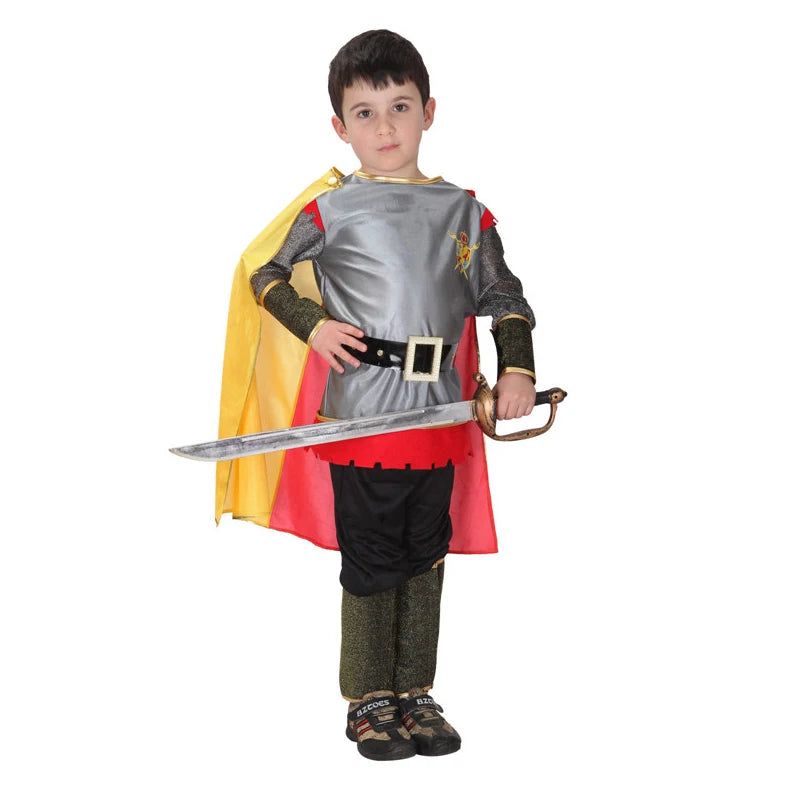 Kids Knight Costume — Medieval Armor Cosplay Outfit with Cape for Boys, Stage & Halloween