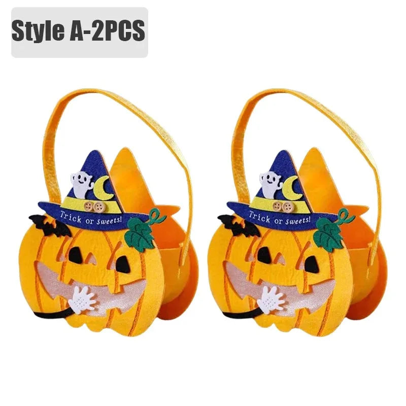 Halloween Pumpkin Candy Bags — 1–6 PCS Felt Trick or Treat Tote for Kids Party