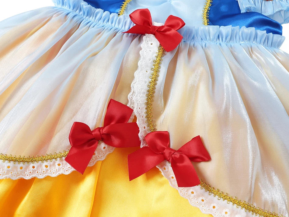 Snow White Princess Dress for Girls — Puffy Ball Gown with Bow & Short Sleeves