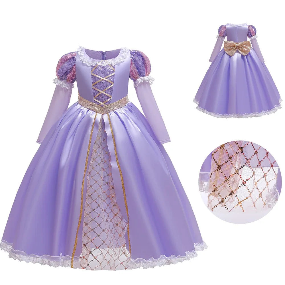 Rapunzel Princess Dress for Girls — Purple Tangled Cosplay Gown with Accessories