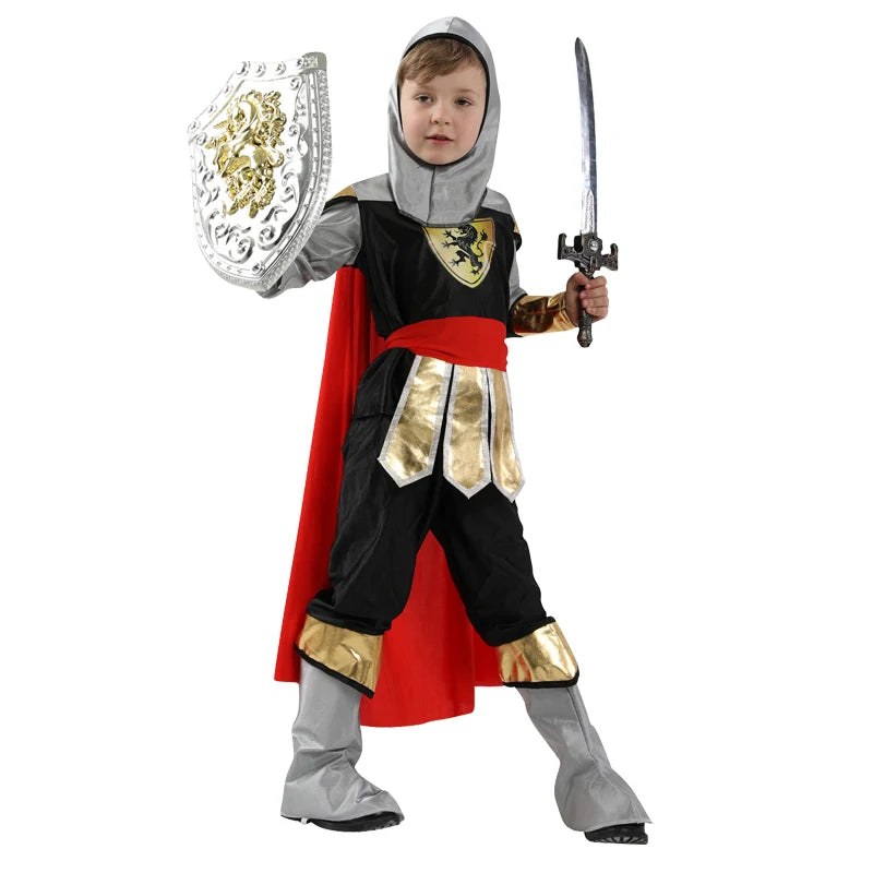 Kids Knight Costume — Medieval Armor Cosplay Outfit with Cape for Boys, Stage & Halloween