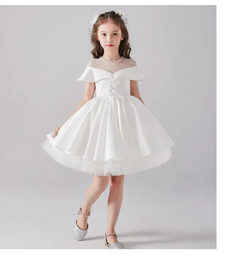 Tiny Cuddling Pageant Elegant Birthday Party | Formal Occasion Flower GirlsShort Evening Gowns White Dress