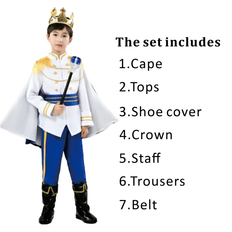 Boys Royal Prince Costume — Medieval King Outfit with Crown, Cape & Full Accessories Set