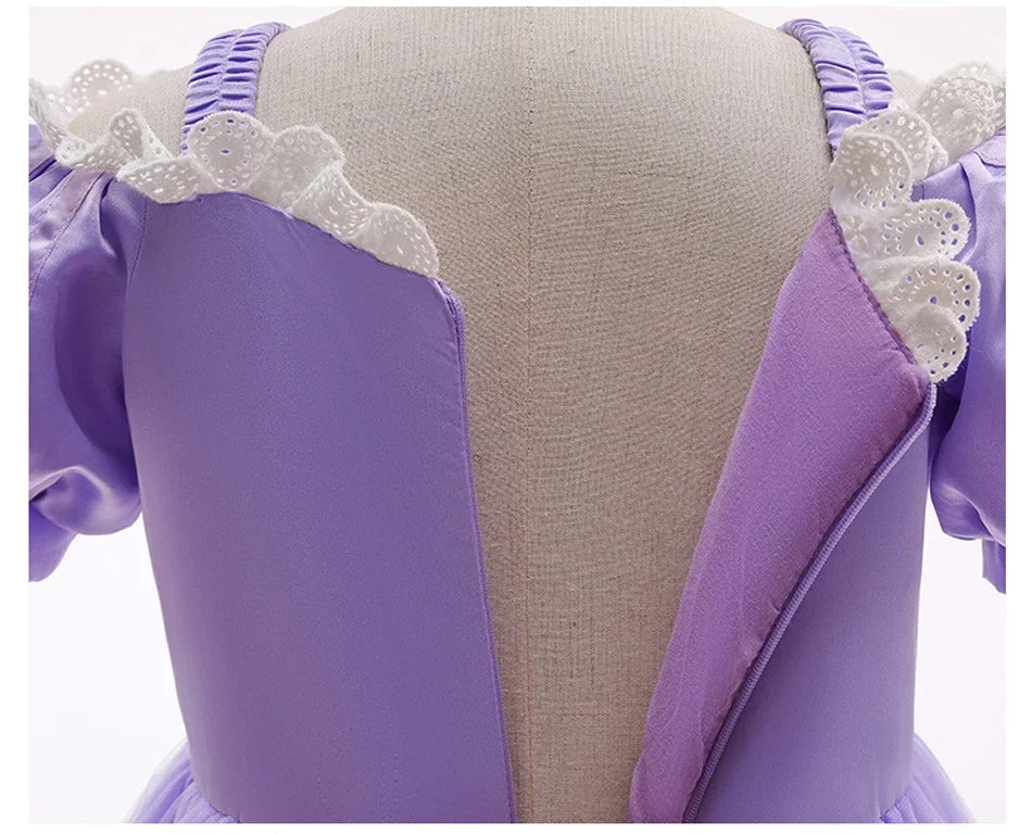 Aurora & Rapunzel Princess Dress for Girls — Puff Sleeve, Tulle, Mid-Calf Cosplay Gown