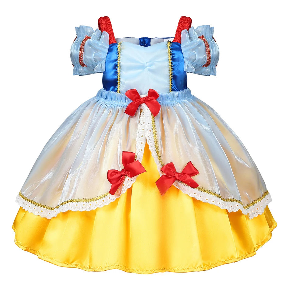 Snow White Princess Dress for Girls — Puffy Ball Gown with Bow & Short Sleeves