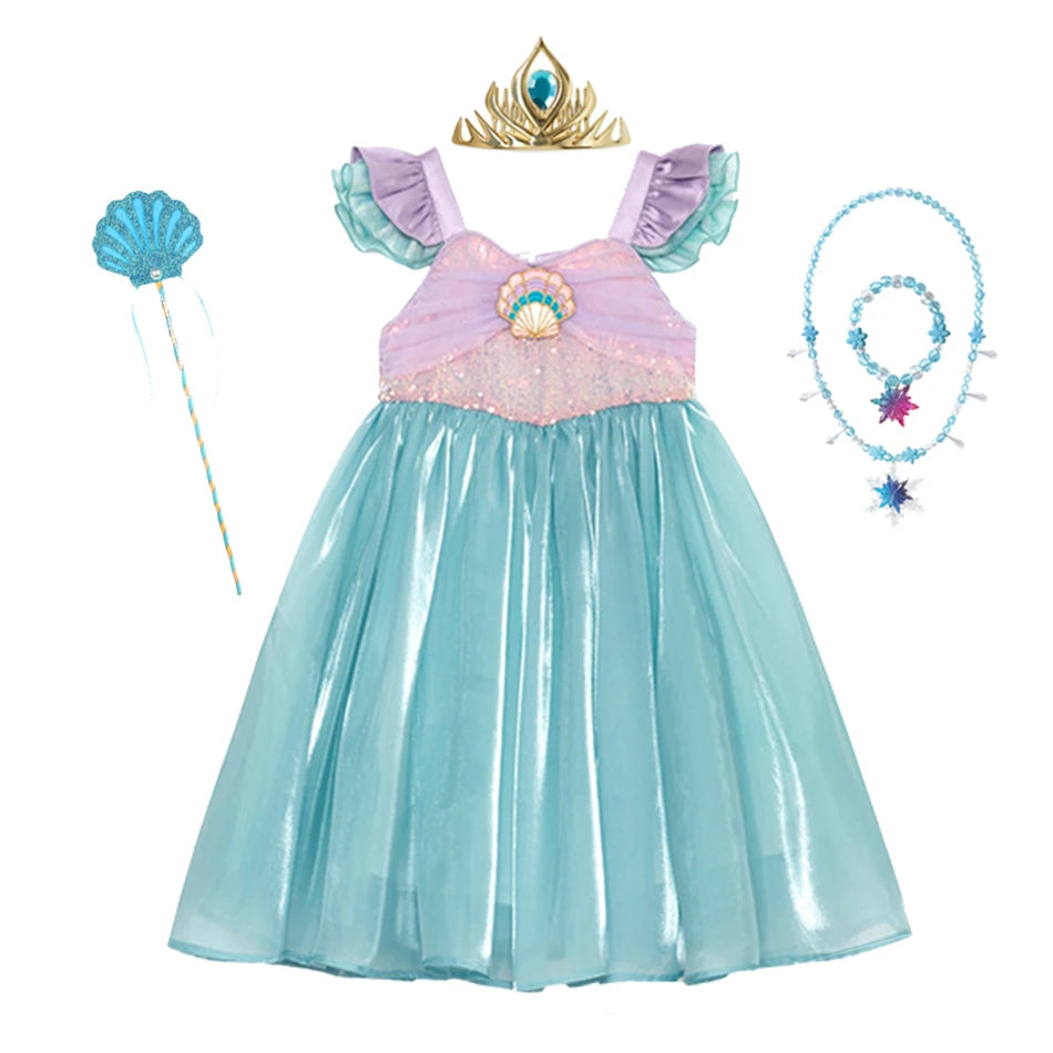 Little Mermaid Ariel Princess Dress for Girls — Sequin Bodice, Puffy Tulle Skirt, Cosplay & Party Costume