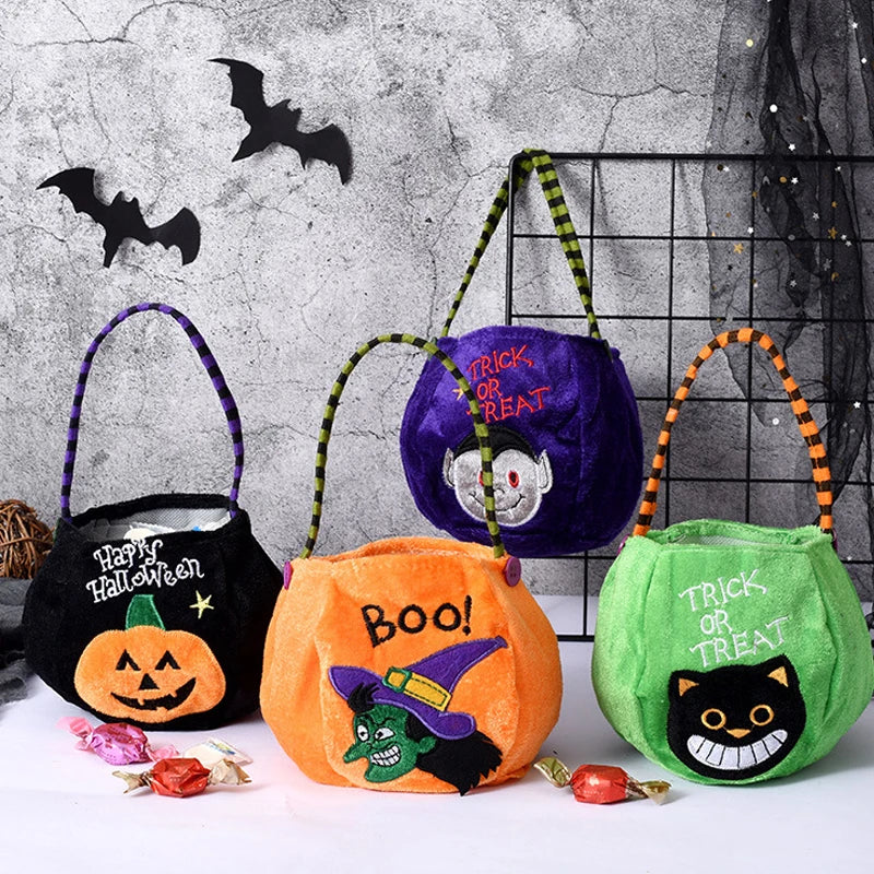 Halloween Pumpkin Candy Bag — Cute Embroidered Trick or Treat Tote for Kids