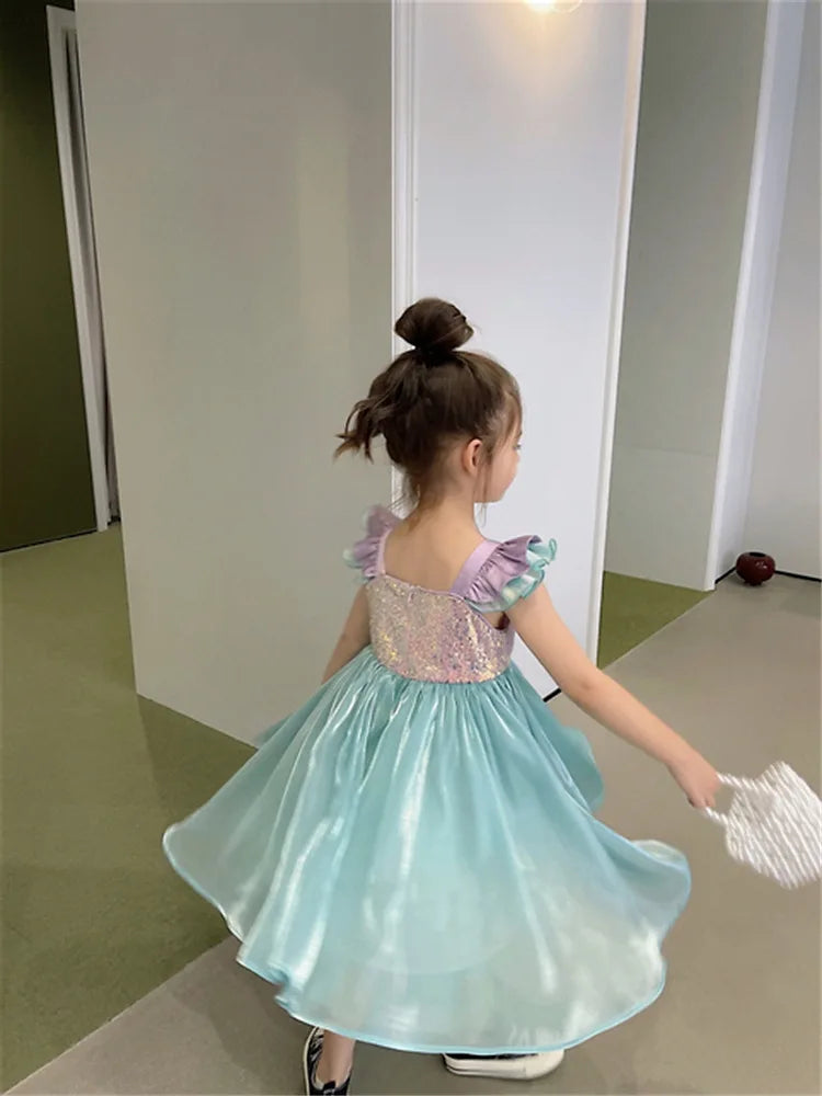 Little Mermaid Ariel Princess Dress for Girls — Sequin Bodice, Puffy Tulle Skirt, Cosplay & Party Costume
