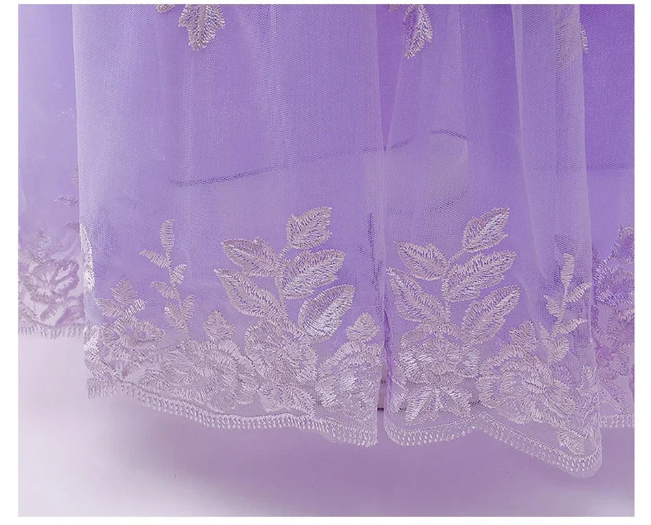 Aurora & Rapunzel Princess Dress for Girls — Puff Sleeve, Tulle, Mid-Calf Cosplay Gown