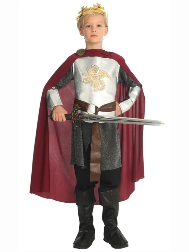 Kids Prince Cosplay Costume — Noble Knight Outfit with Cape, Belt & Accessories for Stage & Parties